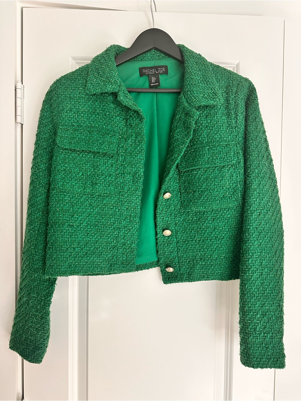 Rachel Zoe Vibrant Green Tweed Cropped Blazer